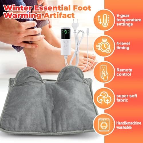 Electric Foot Warmer, 9 Heat Temp Settings, 4 Timer, Machine Washable Heated Feet Warmer, Winter Warm Fast Heating Foot Pad for Men Women, Heated Mat for Foot, Back, Lumbar and Full Body, 2.3m Cable — view 4