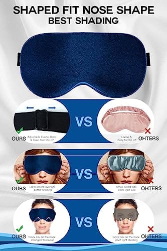 Aosun Silk Sleep Mask, 22-Momme 100% Pure Mulberry Silk Light-Blocking Eye Mask with Adjustable Strap, Hypoallergenic, Gifts for Women and Men (Blue) — view 4
