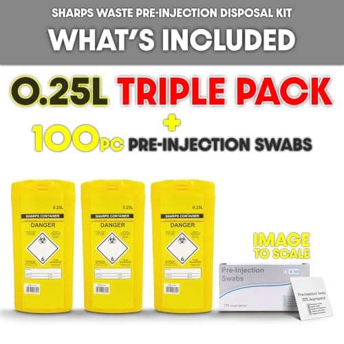 3x 0.25L Sharps Waste Bin Container Pre-Injection Disposal Kit +100pc Wipes — view 3