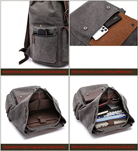 Vintage Canvas Backpack Casual Daypacks Travel Rucksack for Men Women Laptop Backpack College School Bag Outdoor Hiking Camping Coffee — view 5