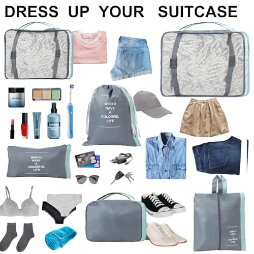 14 Piece Packing Cubes, Dual Colour Packing Cubes for Suitcases, Packing Cube for Holiday & Business Travel (14, Graphite & Bondi Blue) — view 2