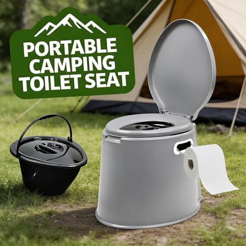 Denny International Large 6L Compact Portable Toilet, High Density Polyethylene, Potty Loo with Washable Basket and Toilet Roll Holder for Pool Party Camping Caravan Picnic & Festivals (Grey) — view 2