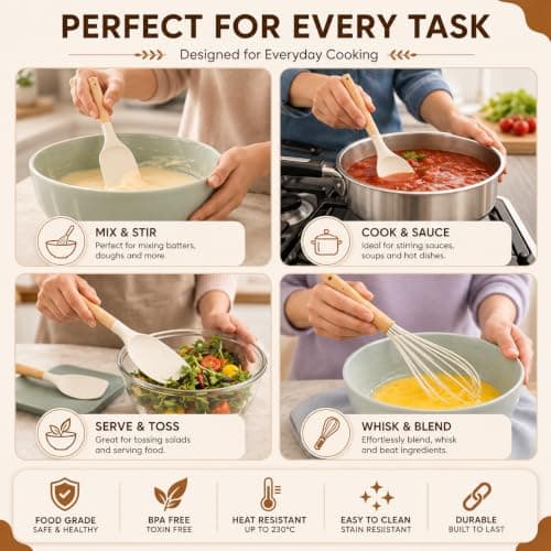 ZELMORAWARE Kitchen Non Stick Cooking Utensils Set – 35Pcs Heat Resistant Silicone Utensils Set with Wooden Handles, Silicone Spatulas for Cooking – Kitchen Accessories – White — view 5