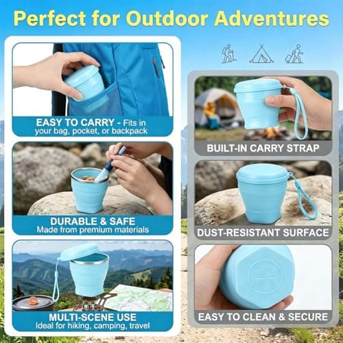 2 Pcs Silicone Foldable Cup,Collapsible Travel Cup with Lid,Blue+Yellow — view 4