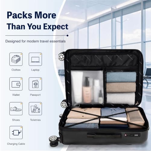 Luggage Depot Medium Suitcase, 64x44x24cm with TSA Lock, Side Hook, Black — view 4