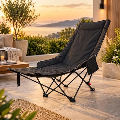 Emirates Living Reclining Camping Chair | 2 in1 Foldable Lounge Chair Bed with Adjustable Backrest | Extra Thick Cotton Padding | Portable Outdoor Chair for Garden, Camping & Travel