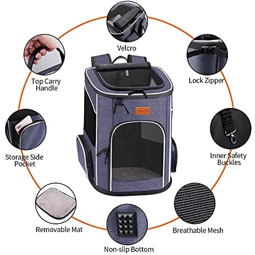 Morpilot® Cat Carrier Backpack, Foldable Pet Carrier Backpack for Cats and Small Dogs, Dog Backpack Carrier with Ventilated Design Inner Safety Strap, Puppy Carrier Bag for Travel Camping Hiking Blue — view 2