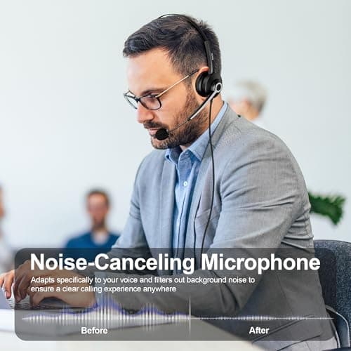 Voistek USB Headset with Microphone for Laptop,PC Headphones with 3.5mm Plug,Detachable USB-A Cable & Type-C Adapter,Noise Cancelling Mic,In-Line Volume Control,Mute Button for Teams Zoom,Home Office — view 2