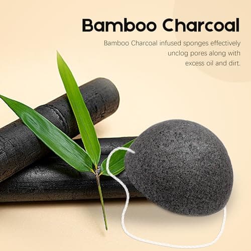 Konjac Organic Cleansing Exfoliating Facial Sponges Set Natural Activated Charcoal Konjac Face Scrubbers Sponge for Exfoliator Skincare Makeup Remover Body Washing for Oily Dry Sensitive Skin — view 2