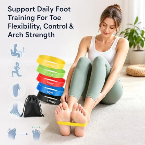 5 Pack Toe Exercise Bands, TPE Toe Strap with Multi Resistance for Bunion Support, Toe Stretch Bands for Foot Strengthener Training, Home Workout, Travel Use with Storage Bag Included — view 5
