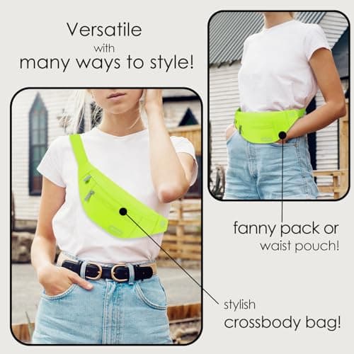 MAXTOP Large Bumbag Waist Fanny Pack Running Belt for Men Women Unisex Bum Bag with Headphone Jack and 4-Zipper Pockets Adjustable Belt for Travel Running Jogging Workout Hiking Gifts Neno Green — view 2