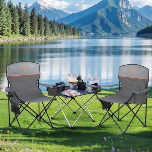 LET'S CAMP Set of 2 Folding Camping Chairs for Adults Supports 120kg Grey — view 2