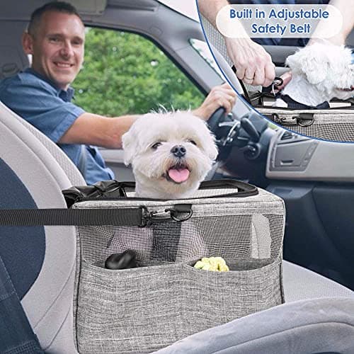 Nasjac Puppy Car Seat, Foldable Sturdy Small Dogs Booster Carrier, Waterproof Upgraded Strong Metal Supported Travel Crate with Breathable Mesh & Washable Reuse Pee Pad for Pet Cats Doggy — view 4