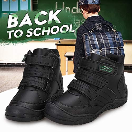 UOVO Boys Hiking Shoes Kids Water Resistant School Shoes Mid-Calf Sneakers Walking Boots Children Trekking Footwear Black Size 3 UK Big Kids 35EU — view 2