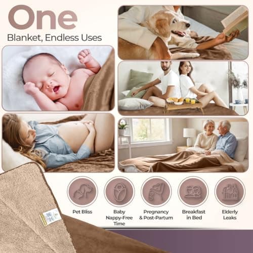 Sacred Weapon Waterproof Blanket for Bed – Mini Sherpa & Fleece Throw – Waterproof Blanket for Couch Cover & Mattress Protector, Absorbent, Washable, Spill Proof – Travel Blankets (Beige, 80"x50") — view 4