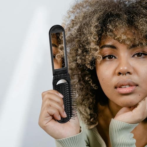 Folding Hair Brush with Mirror Portable Hair Brush Mini with Mirror Compact es for Women Travel for Men Pocket Brush Hair Styling Tools for Any — view 5