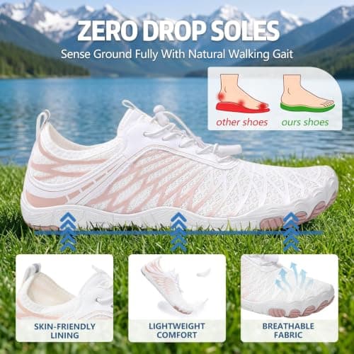 Hike Barefoot Shoes Womens Mens Walking Running Gym Trainers Wide Fit Non-Slip Lightweight Outdoor Swim Surf Water Shoes White — view 6