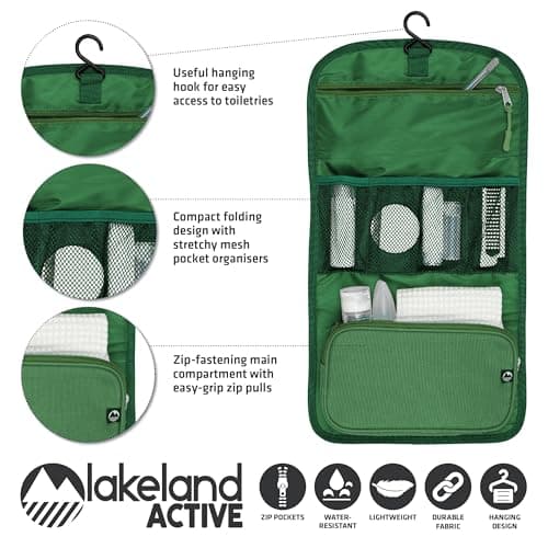 Lakeland Active Eskdale Fold Out Hanging Travel Toiletry Bag for Men & Women - Forest Green — view 2