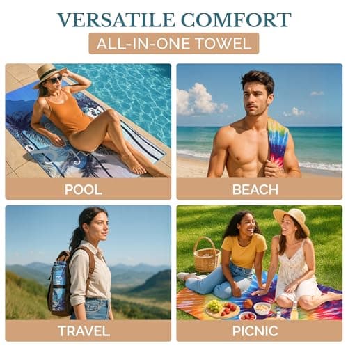 Casa Platino 2-Pack Oversized Microfiber Beach Towels – Extra Large 71"x32" Lightweight, Sand-Free, Quick-Dry – Travel, Swim, Pool, Yoga, Camping Towels for Adults & Kids – Beach Essentials - Lucifer — view 4