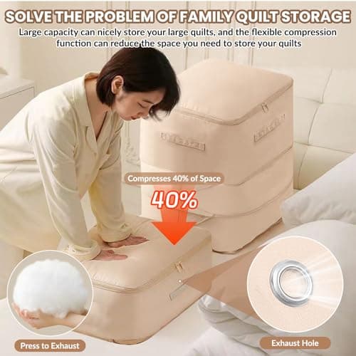 4 pcs Extra Large Space Saving Self Compression Storage Bags for Clothes, Duvets, Bedding, Blankets & Pillows – Foldable Underbed Organiser with Reinforced Handles & 3-Layer Zipper, 52x42x60cm — view 3