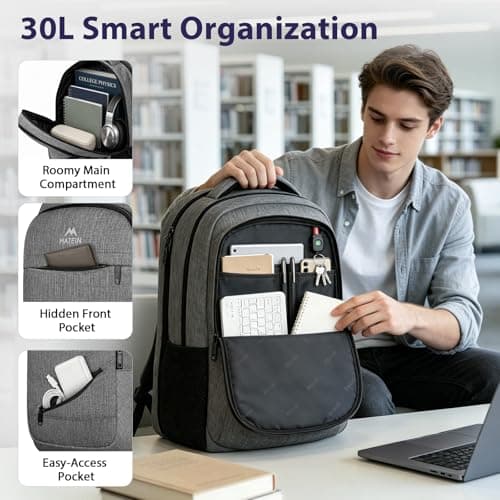 MATEIN Laptop Backpack, 17 Inch Large Backpack for School, Travel, Work — view 6