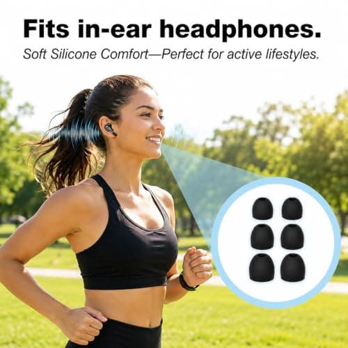 Replacement Earbuds Tips 9 Pairs, Silicone Ear Tips S/M/L for In-Ear Headphones 4.5–6mm Nozzle, Noise Isolating Earphone Buds Replacement, Soft Earbud Tips for Wired & Wireless Earphones, Black — view 4