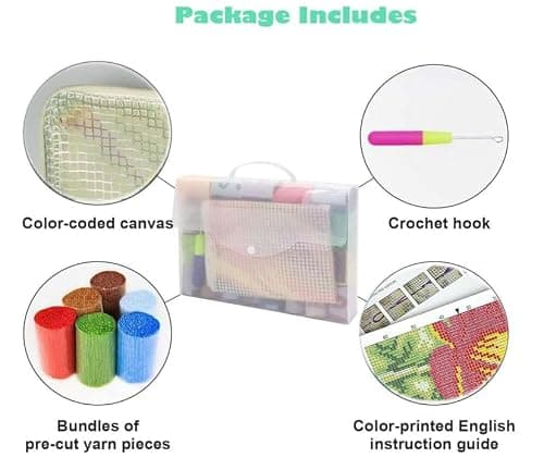 Henypt Latch Hook Cushion Kits Stream Trees and Cabin Pillow Case Rug Cover Beginner DIY Needlework Embroidery Kit Latch Hook Kits Pillow 43x43cm — view 6