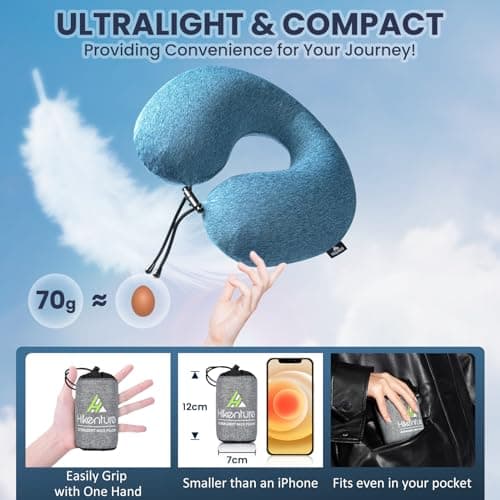 HIKENTURE Inflatable Neck Pillow, 3-Breath Travel Airplane Pillow, Blue — view 6