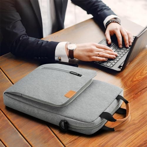 jooeer 13-14 Inch Laptop Sleeve Case Waterproof Polyester Shoulder Bag Compatible with MacBook Air Pro M4 M3 M2 M1, Surface Pro (Grey, 13 Inch) — view 2