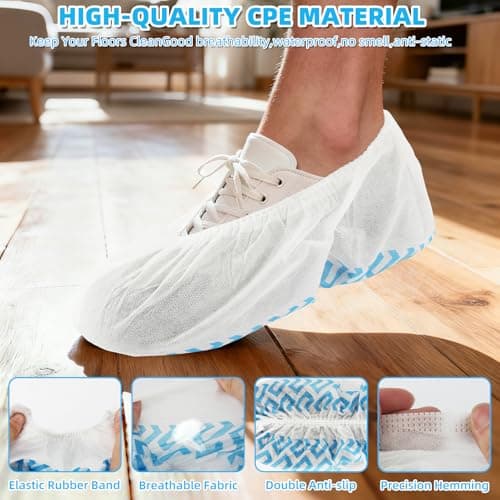 WUJUN Disposable Shoe Covers,Boot Cover,White,100 Pack (50 Pairs) — view 2
