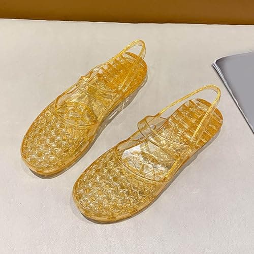 Summer Sandals,Clear Glitter Jelly Sandal for Woman Casual Slip on Summer Holiday Beach Jelly Fashion Waterproof Flat Sandals Shoes Outdoor Sport Casual Shoes for Walking, Travelling, Poolside — view 6