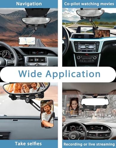 Figtacico Rear View Mirror Phone Holder - 4-Claw Anti-Shake Car Rearview Mirror Smartphone Mount with 360° Rotatable Retractable Adjustable Universal Fit for 4-7 Inch Cell Phones — view 4