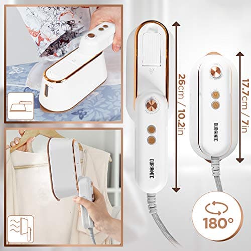 Duronic Steam Irons HS90 WE 1200W Travel Iron Garment Steamers with 90ml Tank, Handheld Vertical Steamer for Travel, Holiday, Quilting, Craft, Crease & Wrinkle Remover, White — view 2
