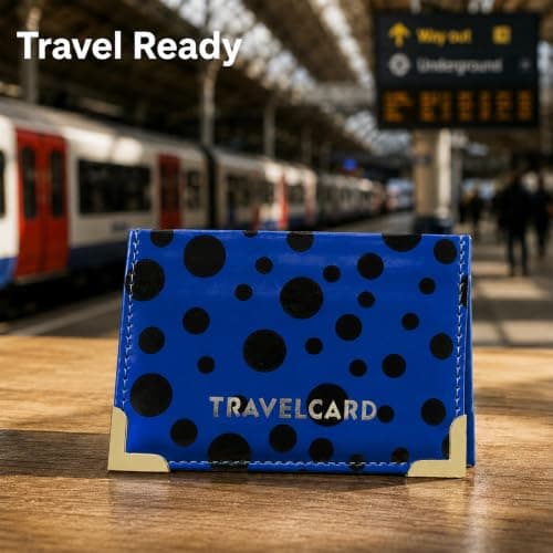 Lizzy PU Leather Travel Wallet | Unisex Credit Card & ID Card Holder - Bus & Rail Pass, Bank Oyster Pocket Case (Polka Dot Royal Blue) — view 2