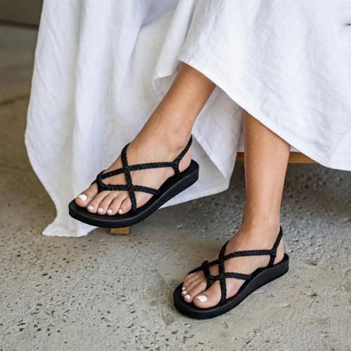 Plaka Lagoon Arch Support Sandals for Women - Comfort Collection, Strappy Braided & Water-Resistant Design - Ideal for Walking, Beach & Summer Use - High-Quality Patented Sole, Classic Black, 5.5 UK — view 2