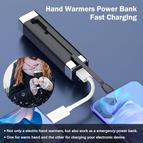 Hand Warmers Rechargeable 2 Pack,Upgrade 10000mAh 3 in1Magnetic Hand Warmer,Portable USB&Long Lasting Quickly Pocket Heating Handwarmer for Outdoor Activities Gift For Women Men-Black — view 3