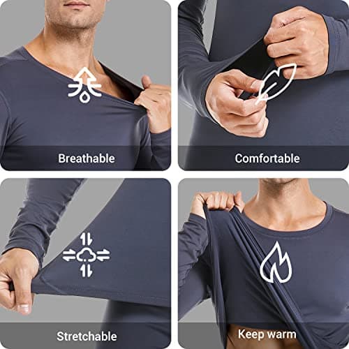PISIQI Men's Thermal Underwear with Ultra Soft Fleece Lining, Base Layer for Skiing in Warm Winter, Top and Bottom, Dark gray, M — view 3