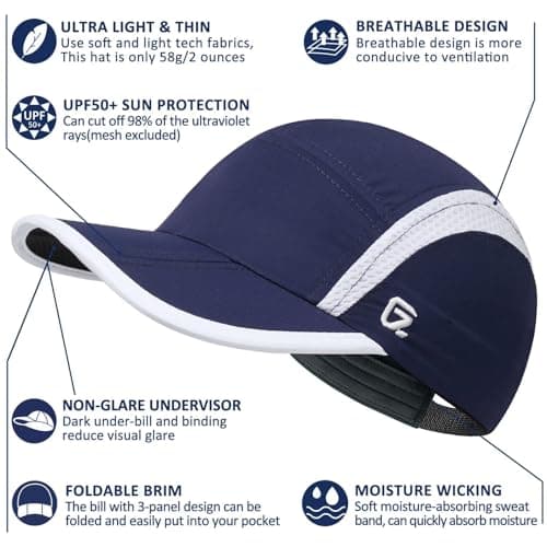 GADIEMKENSD Women's Foldable Light Cap Quick Dry Ultra-Thin Unstructured Tech Running Hat Reflective UPF 50+ Baseball Caps Cooling Ponytail Hats Fitted for Beach Tennis Travel Hiking Golf Navy Blue — view 2