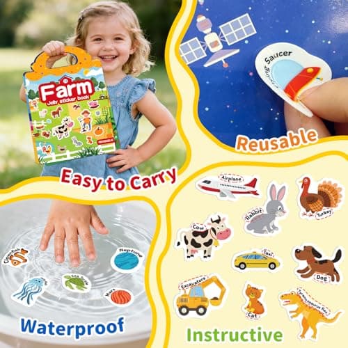 CREATIVETREES 6 Sets Reusable Sticker Book for Toddlers 3-6, Jelly Stickers Book for Kids, Travel Sticker Activity Toys for Childs 3 4 5 6 Years Girls & Boys Best Gifts — view 6