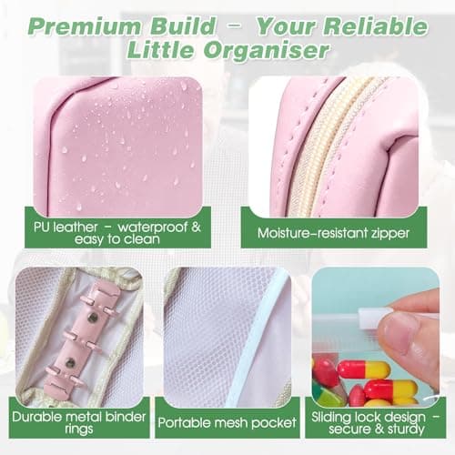 Waterproof Pill Organiser Pouch Set for Travel, 14 Removable Colour-Coded Bags Easy to Label & Refill, Storage Organizer for Medication Vitamins Fish Oils (Pink) — view 6