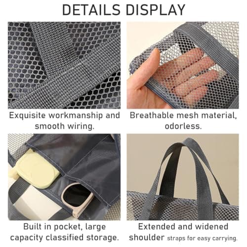 WSXQAZ 3 Pieces Mesh Shower Bag, Mesh Shower Caddy Bags, Toiletry Bags, mMesh Wash Bag, Toiletries Bagg, Quick-Dry Portable Gym Travel Tote with Zipper for Swimming, Camping, College Dorms, Beach — view 3