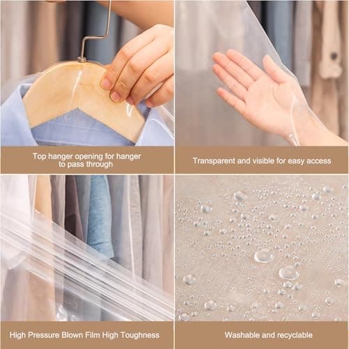 Plastic Garment Bags, 30 Pack Dry Cleaning Bags, Clear Clothes Covers, Dust Proof Garment Protector Covers, Garment Bags, Clear Plastic Clothes Covers for Clothes Shirt Jacket Suit(60 x 100cm) — view 3