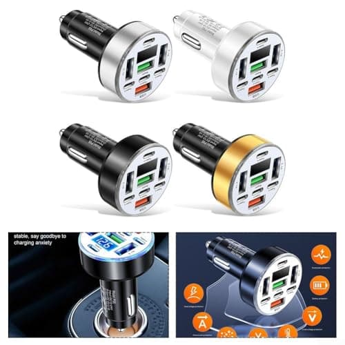 Multi Port Car Charger 40W with Digital Display, 4 USB + 4 PD Outputs, Equipped with Overload and Short Circuit Safety Protections (Gold) — view 6