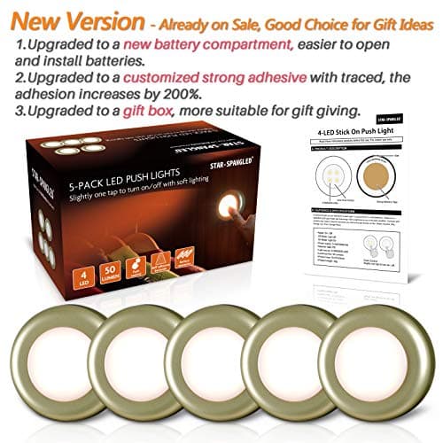 STAR-SPANGLED 2.8” Stick on LED Puck Lights AAA Battery, 5 Pack Golden Warm — view 6