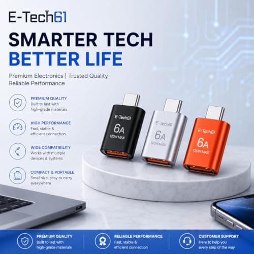 USB C to USB Adapter 3Pack,USBC Male to A Female 3.0 OTG MacBook Pro/Air Adapter,Type C Thunderbolt 4 3 Converter for Apple iPhone 17 17e 16,Mac,iPad,Microsoft Surface,Samsung Galaxy S26 (3x Orange) — view 3