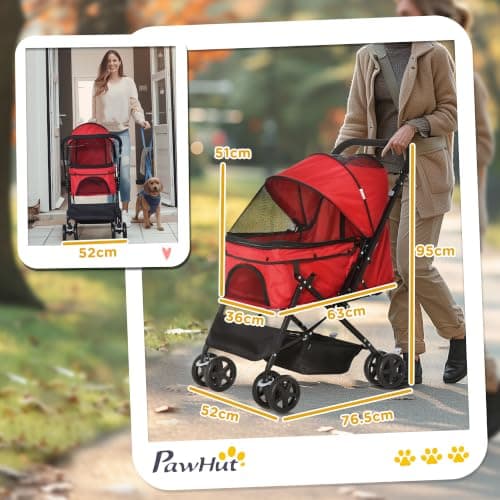 PawHut Dog Stroller with Reversible Handle for Small Dogs Red — view 3