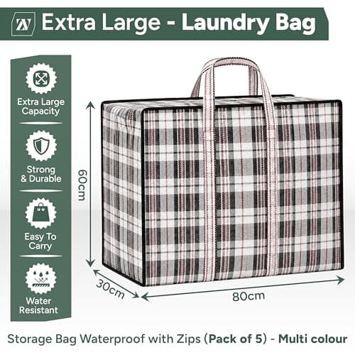 Zuvo Extra Large Laundry Bags 5 Pack with Zips, Waterproof Storage Bag Set — view 2