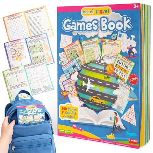 abeec Travel Games Book for Kids — 200 Pages, 21 Games and Activities — Plane Activities for Kids, Car Journey Games — Word Searches, Sudoku, Battleships, Spot the Difference