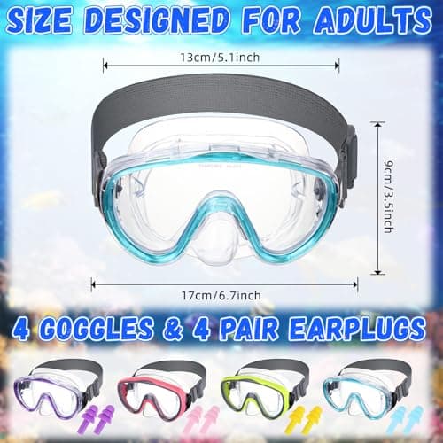 Relaxweex 4 Pairs Adult Swimming Goggles with Nose Guard, Diving Mask with Elastic Fabric Strap, Scuba Diving Mask (Pink, Yellow, Mint Green, Purple) — view 2