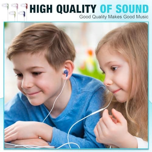 Konohan 100 Pack Kids Earbuds Wired Earphones Multipack Earphones Headphones for School Library Museum Classroom Students (Mixed Colors) — view 5